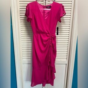 NWT Lulus Chiffon Hot Pink Dress‎ High low Ruffle Maxi Size XS Lined